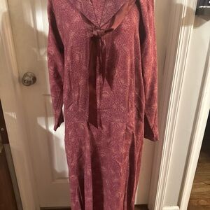 Vintage Laura Ashley Burgundy Floral Sailor Dress Cotton Wool